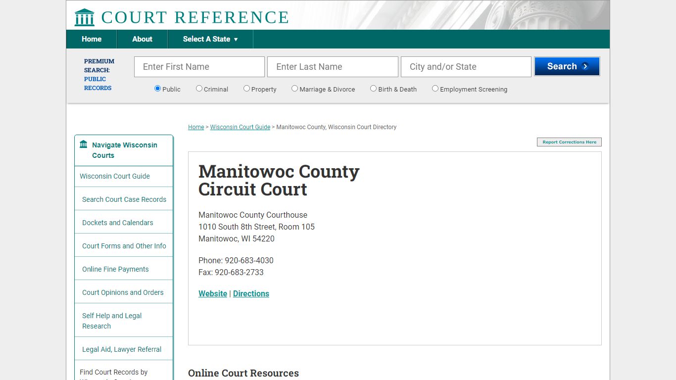 Manitowoc County Circuit Court - CourtReference.com